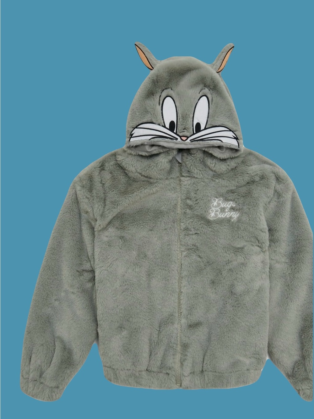 Warner Bros. Bugs Bunny Plush Hooded Jacket in Light Gray-white